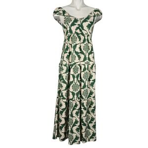 NWT Monteau Los Angeles Women's Green Floral Tiered Maxi Dress Small